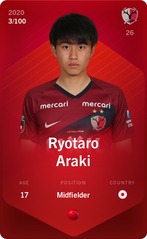 Sorare - Sorare Official - Ryotaro Araki 2020-21 • Rare 3/100 - NFT # 32109652547210592411256447007008478441046512457884111354861128422085657425898