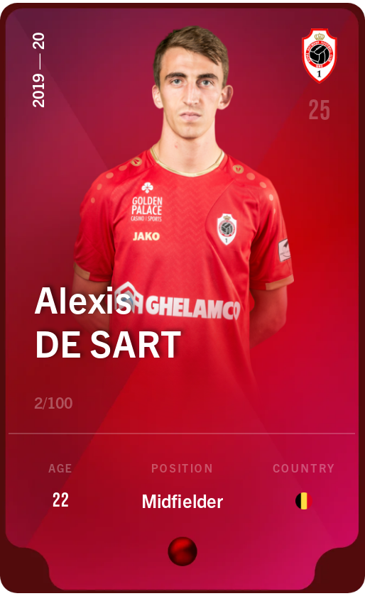 Sorare - Sorare Official - Alexis De Sart 2019-20 • Rare 2/100 - NFT # 79887735115555028042323204333562788710367447223130578857062473284572108740270