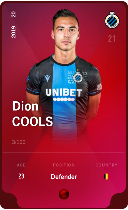 Sorare - Sorare Official - Dion Cools 2019-20 • Rare 3/100 - NFT # 68574313030551666517936821205200899711133920084708574824128826729427939027515