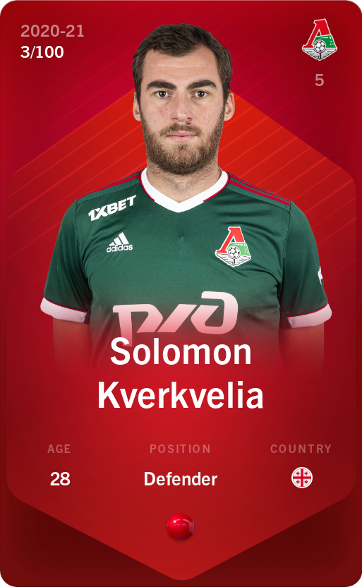 Sorare - Sorare Official - Solomon Kverkvelia 2020-21 • Rare 3/100 - NFT # 38656966905509707075033567402284203843597027937796575617481951693834559480549