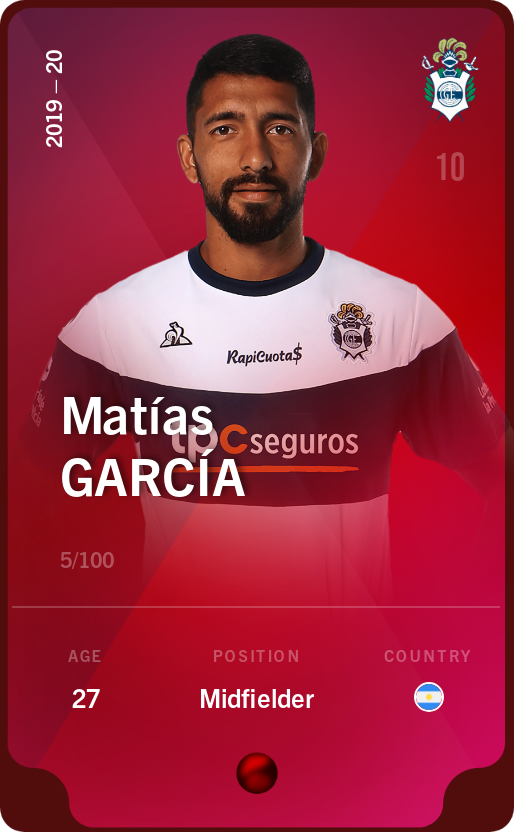 Sorare - Sorare Official - Matías García 2019-20 • Rare 5/100 - NFT # 84289256584501431966326513041067049667578962148121822279577820896352216011041