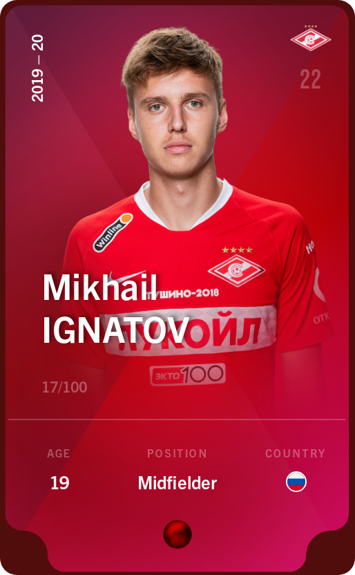 Sorare - Sorare Official - Mikhail Ignatov 2019-20 • Rare 17/100 - NFT # 26470552795989311721948733760412473706965663608622319452283460191129815432104