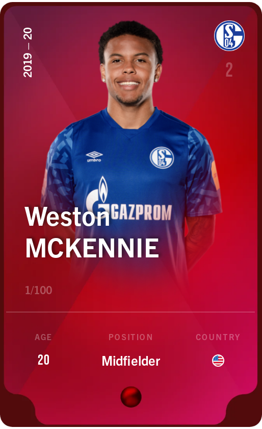 Sorare - Sorare Official - Weston McKennie 2019-20 • Rare 1/100 - NFT # 101010814232824173137424117918710896593373760871916788136036994509918608452484