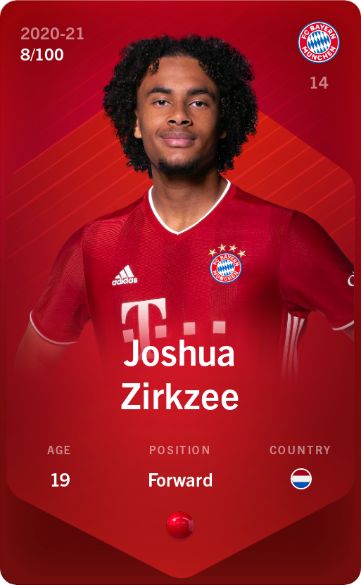 Sorare - Sorare Official - Joshua Zirkzee 2020-21 • Rare 8/100 - NFT # 31387206301547268708713268010539347694422659812040401522221747376206541129380