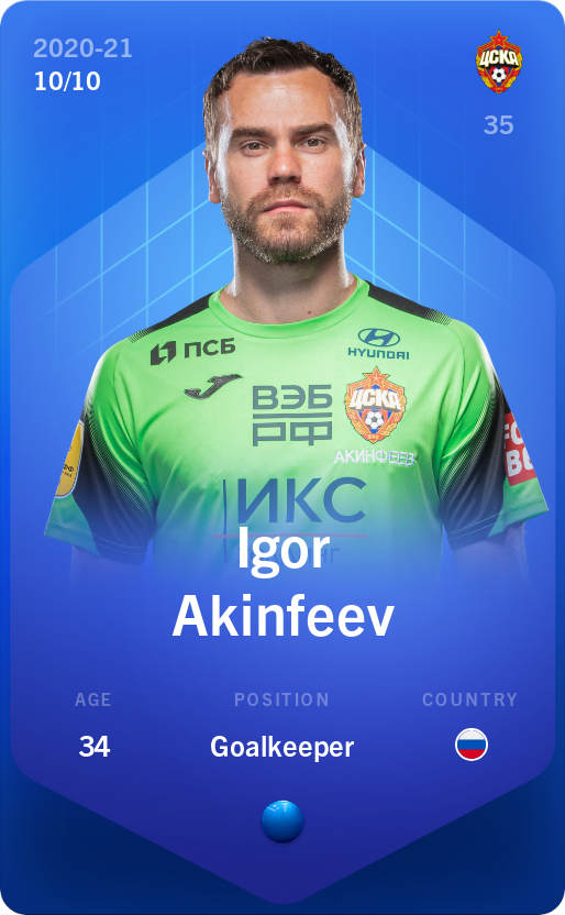 Sorare - Sorare Official - Igor Akinfeev 2020-21 • Super Rare 10/10 - NFT # 76085665270886302287432433026901055796440671014383560761654702873000070566511