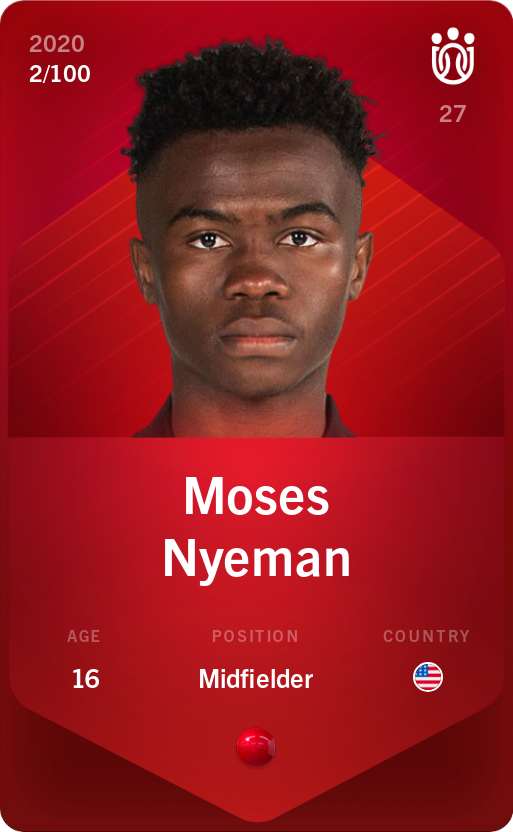 Sorare - Sorare Official - Moses Nyeman 2020-21 • Rare 2/100 - NFT # 4208831245775396233566760065579456502950992140423797175668087571501416945864