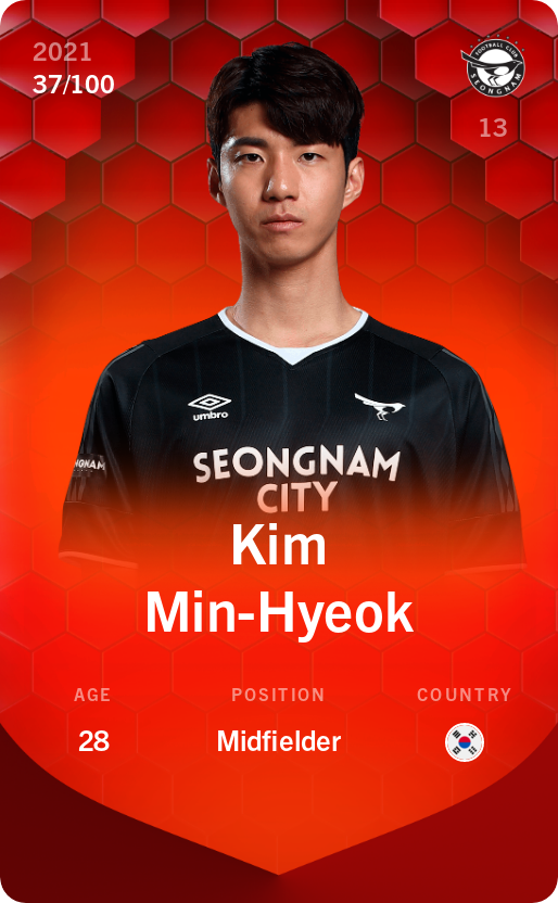 Sorare - Sorare Official - Kim Min-Hyeok 2021-22 • Rare 37/100 - NFT # 76048819432167724021025709871923104704761848432438244890858048063935983052389