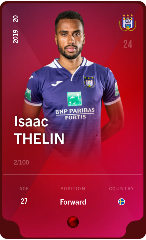 Sorare - Sorare Official - Isaac Thelin 2019-20 • Rare 2/100 - NFT # 58157382898684795682473108608442190601466691950388995013408490565666006578135