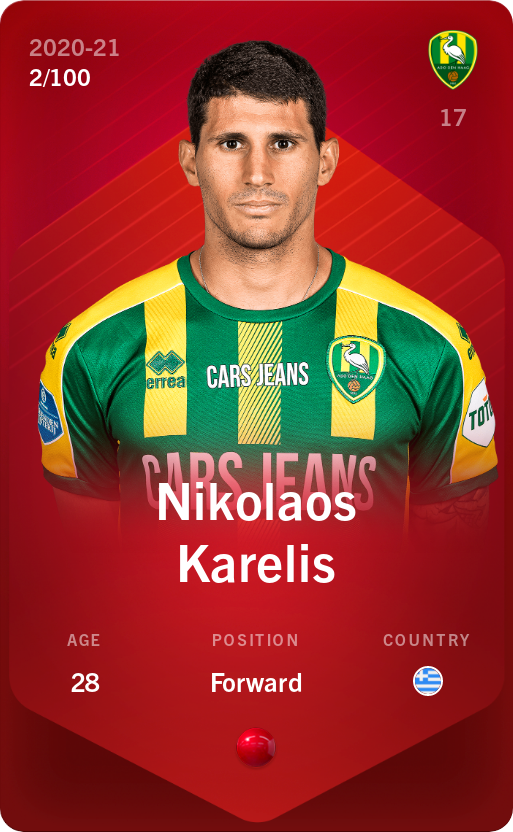 Sorare - Sorare Official - Nikolaos Karelis 2020-21 • Rare 2/100 - NFT # 74357594231290735316445738406830677165227149151658649418144823652184816627631