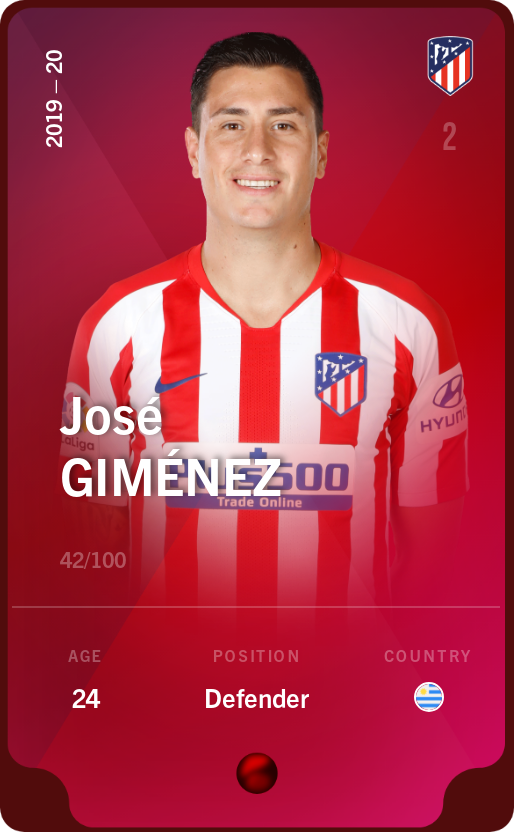 Sorare - Sorare Official - José Giménez 2019-20 • Rare 42/100 - NFT # 15432629592911665612890288039980778833297242865131365941802276554156041571783