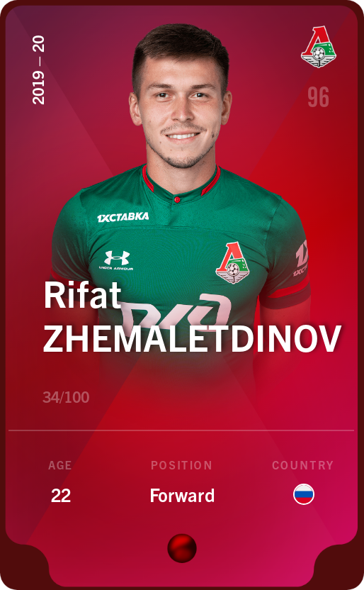 Sorare - Sorare Official - Rifat Zhemaletdinov 2019-20 • Rare 34/100 - NFT # 9054150577493712622696506940754104484920605745066162379245701277142980981229
