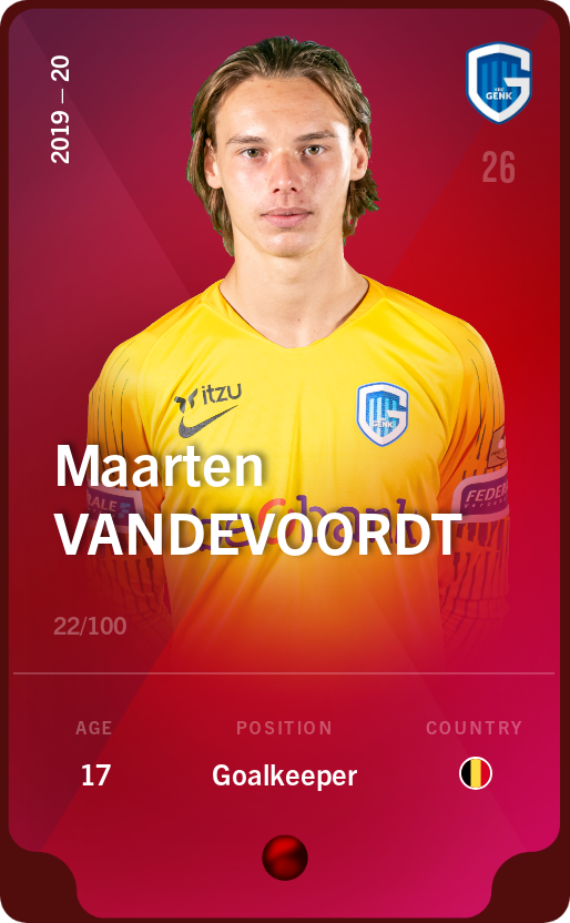 Sorare - Sorare Official - Maarten Vandevoordt 2019-20 • Rare 22/100 - NFT # 4716149242473822499271931979492520184737402126931910051308876103818911088327