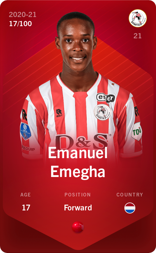 Sorare - Sorare Official - Emanuel Emegha 2020-21 • Rare 17/100 - NFT # 75724134516043552883349236551835546156965510363437710625128348639966058059390