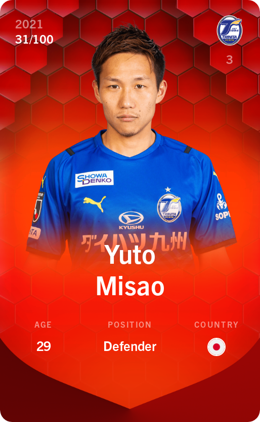 Sorare - Sorare Official - Yuto Misao 2021-22 • Rare 31/100 - NFT # 61671438024174929900215604529877002971730893772423690267657716952990335301337