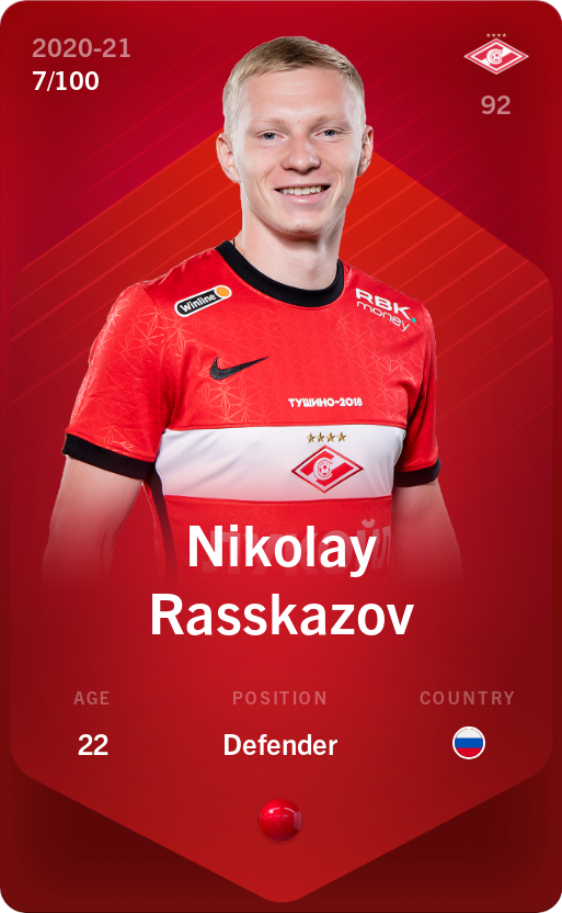 Sorare - Sorare Official - Nikolay Rasskazov 2020-21 • Rare 7/100 - NFT # 95995289202489964914413004080801406527453272753281949961674625165546419816212