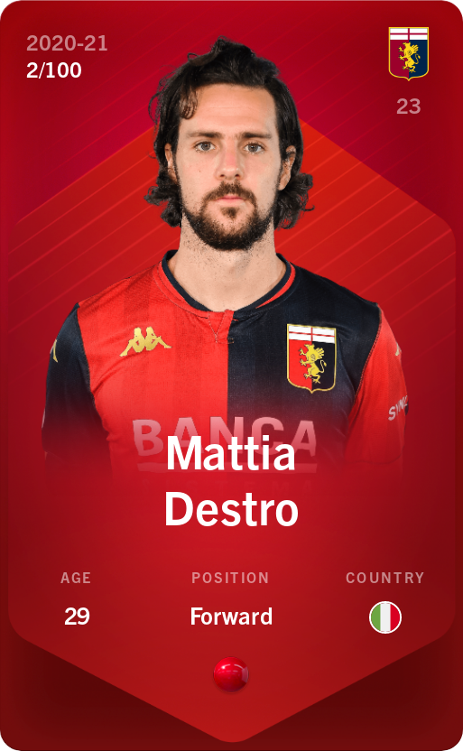 Sorare - Sorare Official - Mattia Destro 2020-21 • Rare 2/100 - NFT # 29459264174904826712460127707149628228254876070335307400161366734432928499202