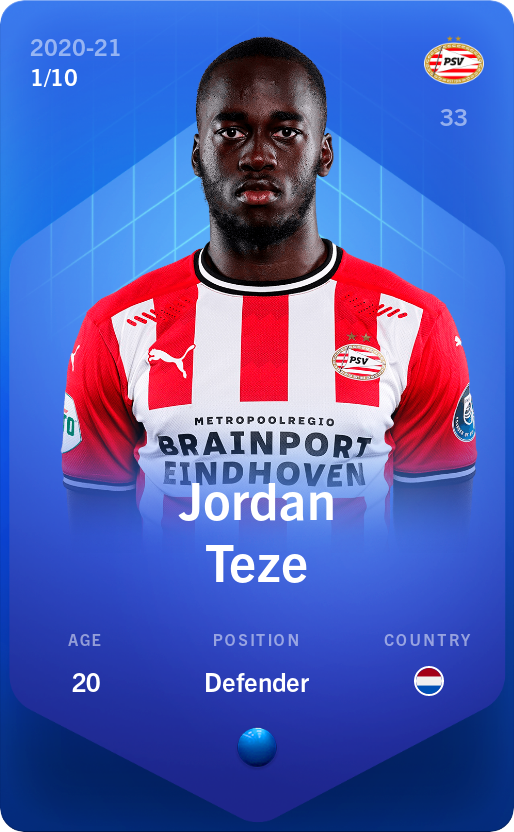 Sorare - Sorare Official - Jordan Teze 2020-21 • Super Rare 1/10 - NFT # 109400490967754747056949263235696446449179877758320219907115462032245727946515