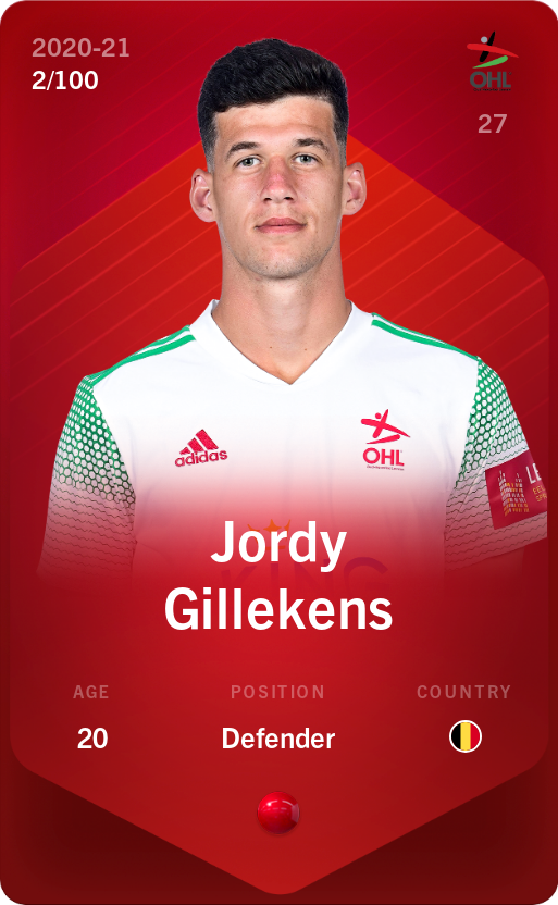Sorare - Sorare Official - Jordy Gillekens 2020-21 • Rare 2/100 - NFT # 37214783830913936641075109490033501362979455525492715109363868341851430053186