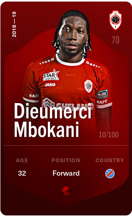 Sorare - Sorare Official - Dieumerci Mbokani 2018-19 • Rare 10/100 - NFT # 54339468914158740665846150286842933103045517208248782326763874726297180920593