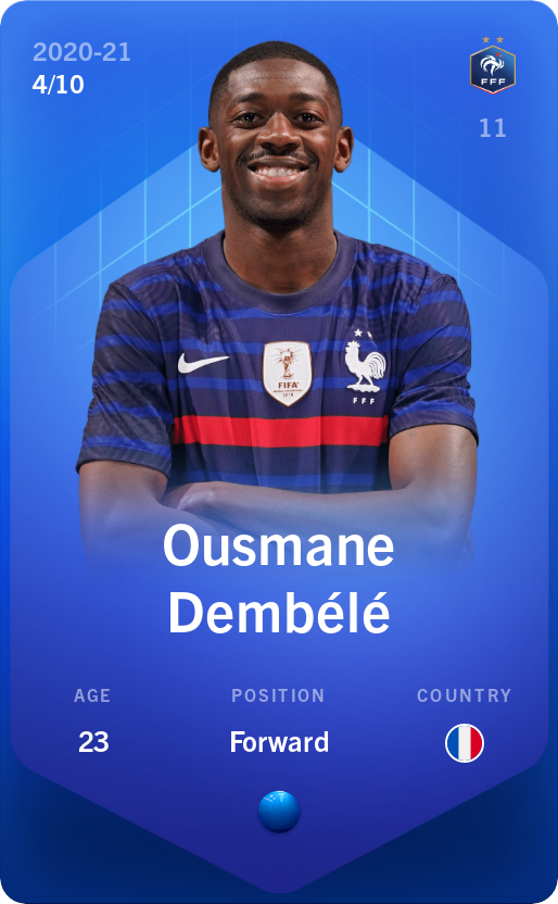 Sorare - Sorare Official - Ousmane Dembélé 2020-21 • Super Rare 4/10 - NFT # 30827379555471518707621324375278717918826945884516661643894913826239158876187