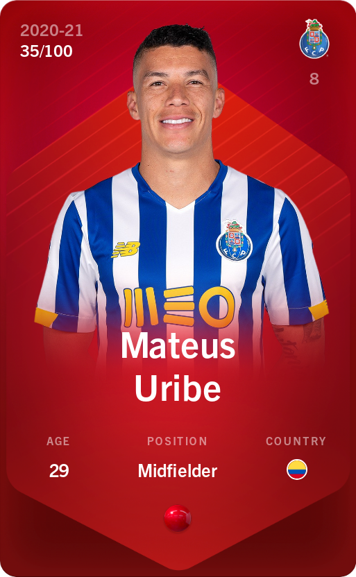 Sorare - Sorare Official - Mateus Uribe 2020-21 • Rare 35/100 - NFT # 29109233464252793474270232747415703249076205132462372904504418397678554810009