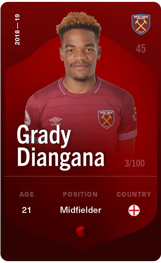 Sorare - Sorare Official - Grady Diangana 2018-19 • Rare 3/100 - NFT # 33614076762883788996674098260693663440869232206495029099379041259406530036503