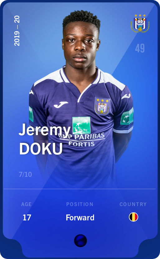 Sorare - Sorare Official - Jeremy Doku 2019-20 • Super Rare 7/10 - NFT # 40696806836987183322992476188458728285613857088578040919192705017977105174461