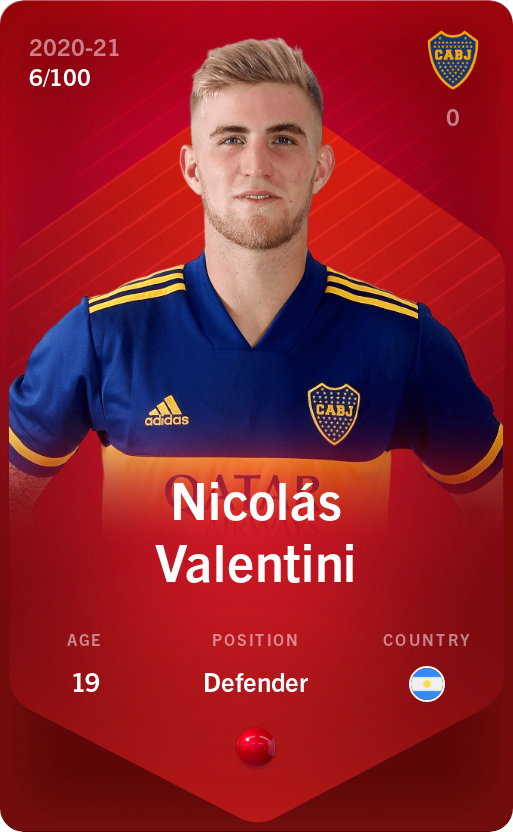 Sorare - Sorare Official - Nicolás Valentini 2020-21 • Rare 6/100 - NFT # 62284386586830913692692972427052158577163878291418357409366967469026623919
