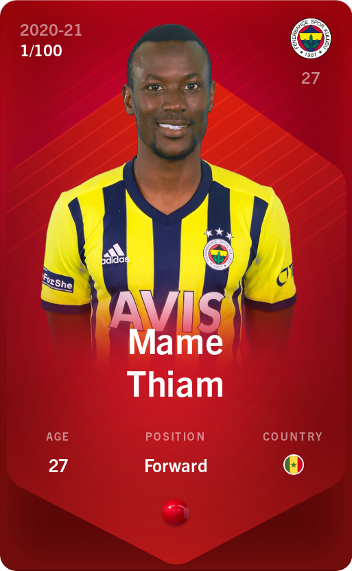 Sorare - Sorare Official - Mame Thiam 2020-21 • Rare 1/100 - NFT # 77103357339779602484824709308076407085258489361172916864305954936535740602042