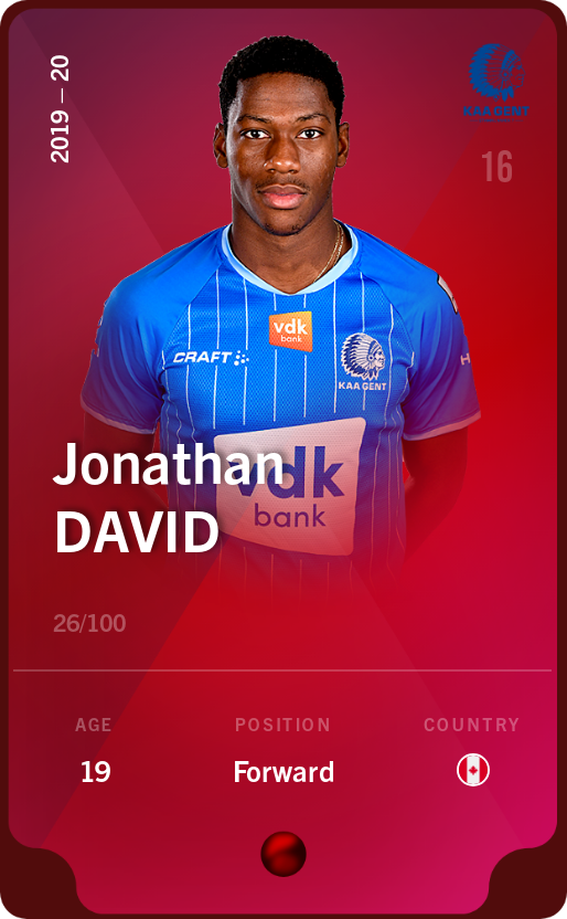 Sorare - Sorare Official - Jonathan David 2019-20 • Rare 26/100 - NFT # 15907375066967996330221340609483149524358698943502299725927221575417187977075