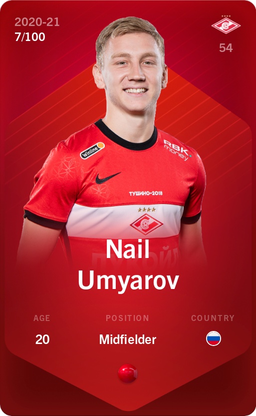 Sorare - Sorare Official - Nail Umyarov 2020-21 • Rare 7/100 - NFT # 87162822771015030572153486477473908851213224107869945257530953824896048710012