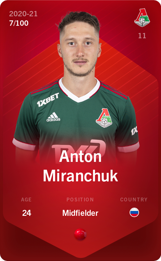 Sorare - Sorare Official - Anton Miranchuk 2020-21 • Rare 7/100 - NFT # 107074718911050882723170084888827706839751360890663193948670544508279575907124
