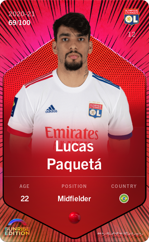 Sorare - Sorare Official - Lucas Paquetá 2020-21 • Rare 69/100 - NFT # 27518266349001492870205395149716381549324871425302226323340135224590337634283