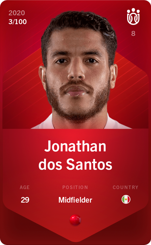 Sorare - Sorare Official - Jonathan dos Santos 2020-21 • Rare 3/100 - NFT # 75431068542566588239685398464630487719898568406817971647225832267796710201267