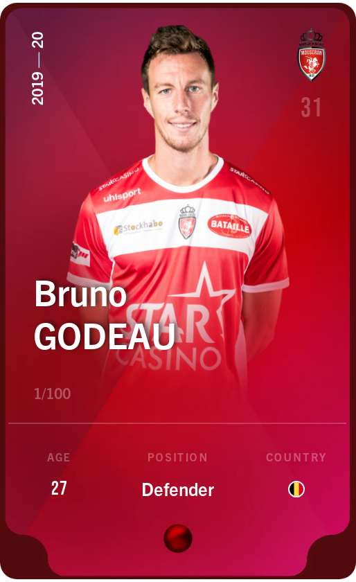 Sorare - Sorare Official - Bruno Godeau 2019-20 • Rare 1/100 - NFT # 59084474365564573269256491129267796897750904591862556119410349488930277871100