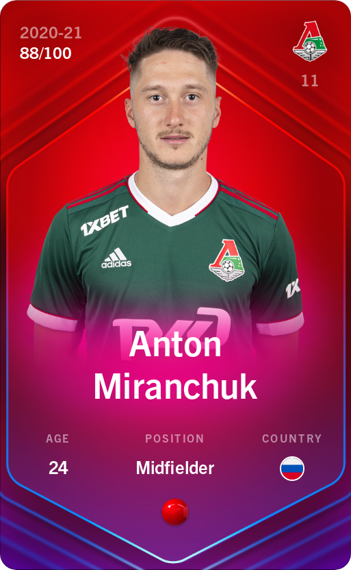 Sorare - Sorare Official - Anton Miranchuk 2020-21 • Rare 88/100 - NFT # 25350579151014621825454662328438228953698273434133866618248924506009788658202