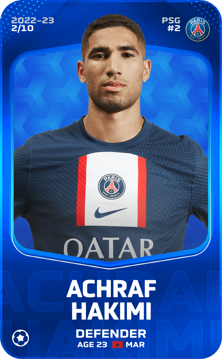 Achraf Hakimi 2021-22 Official Paris Saint-Germain Club Card #2 Very Rare ⚽️