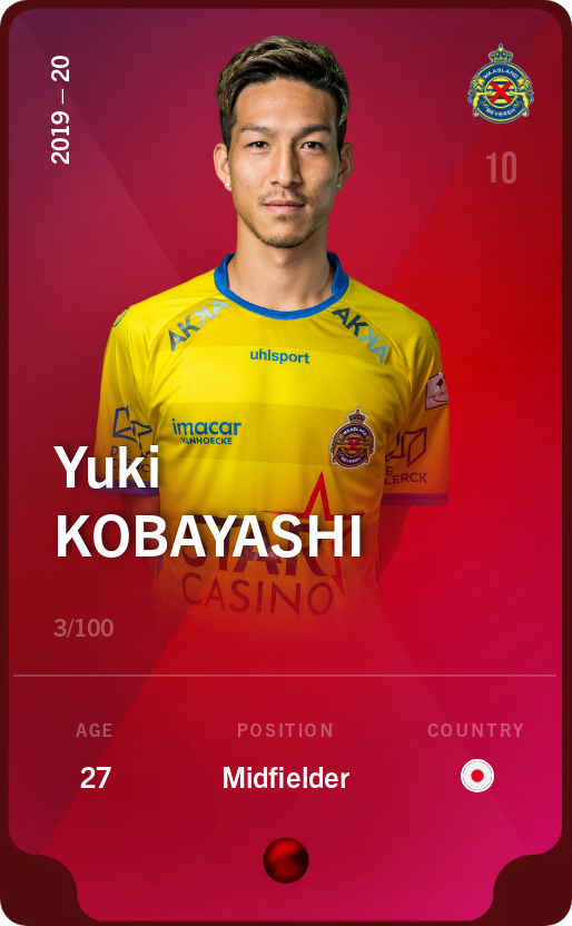 Sorare - Sorare Official - Yuki Kobayashi 2019-20 • Rare 3/100 - NFT # 15685283011861352631343833982595250033129456470093950005632626558446859138389