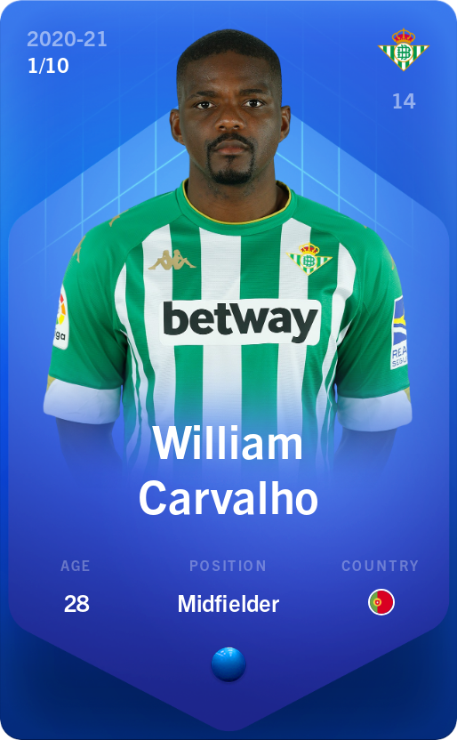Sorare - Sorare Official - William Carvalho 2020-21 • Super Rare 1/10 - NFT # 100123073686527025431877503888039969075836188756074134891734933891751957091370