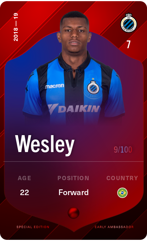 Sorare - Sorare Official - Wesley 2018-19 • Rare 9/100 - NFT # 44415710314885066381972469606154228446200614965417646777448185427388356793324