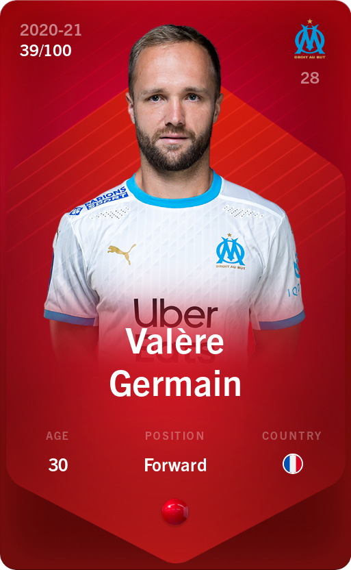 Sorare - Sorare Official - Valère Germain 2020-21 • Rare 39/100 - NFT # 73118335779083525445559728076763044269976111791446615346819200638043024343574