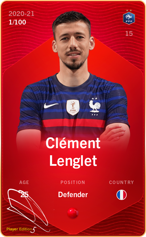 Sorare - Sorare Official - Clément Lenglet 2020-21 • Rare 1/100 - NFT # 98841571175732494527008894379549786612583890272443259038780901488395661020327