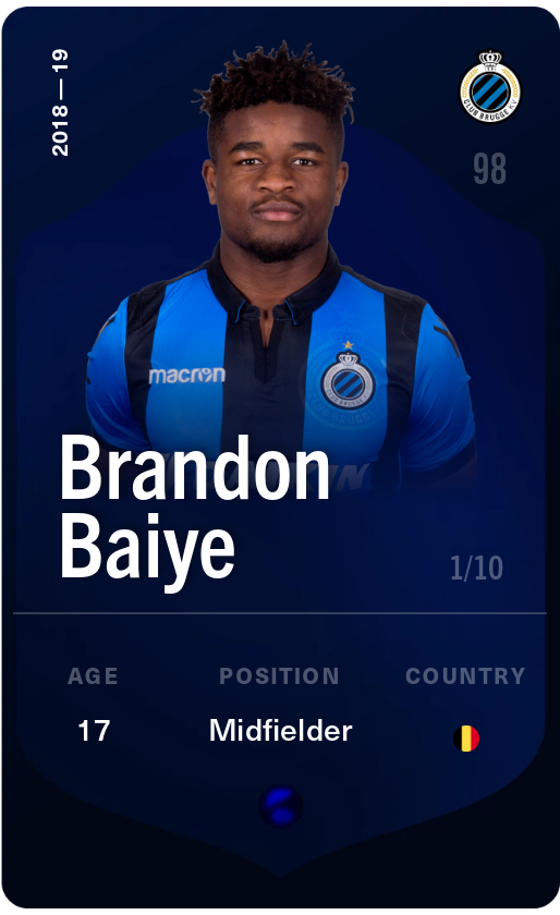 Sorare - Sorare Official - Brandon Baiye 2018-19 • Super Rare 1/10 - NFT # 66397623952767486241524699344915856838113151361431903154119878122533373972589