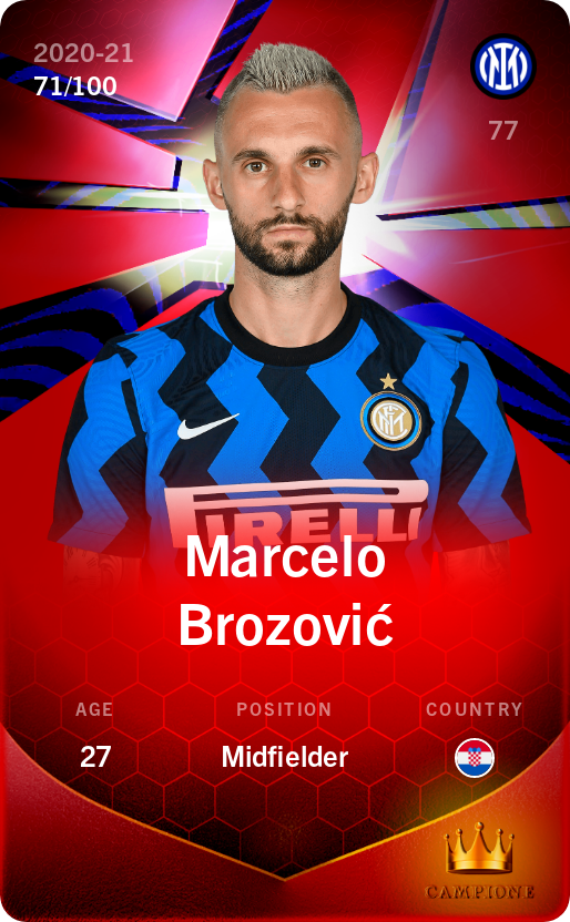 Sorare - Sorare Official - Marcelo Brozović 2020-21 • Rare 71/100 - NFT # 113815076599810571992320476774283722159410754425992883917574145670975145041599