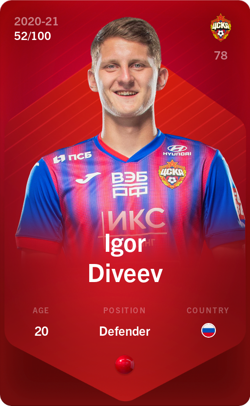 Sorare - Sorare Official - Igor Diveev 2020-21 • Rare 52/100 - NFT # 73680384411789997472496240476242854508927089792787083636467201502788730363295