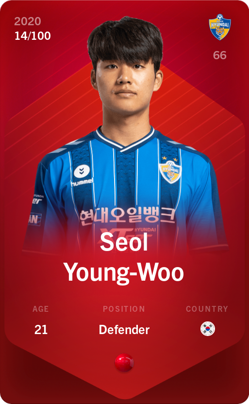Sorare - Sorare Official - Seol Young-Woo 2020-21 • Rare 14/100 - NFT # 6507370431195623435962604997832022024222626079359882978718971484020053958546