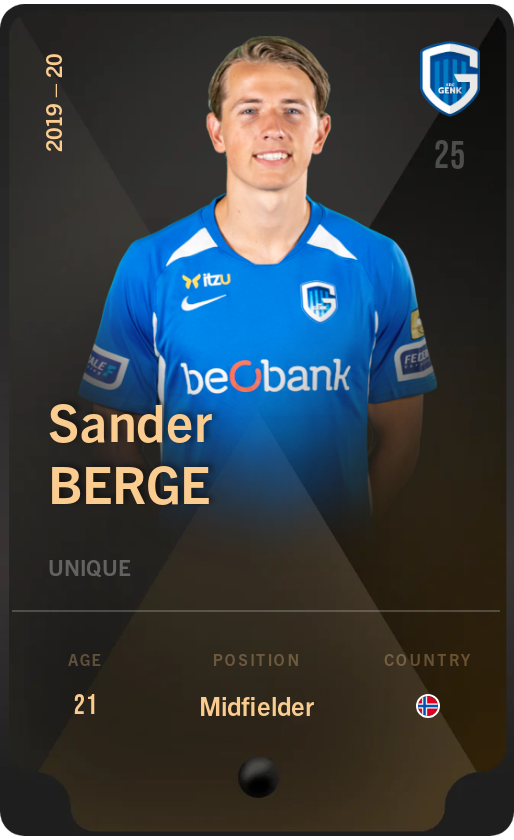 Sorare - Sorare Official - Sander Berge 2019-20 • Unique - NFT # 82419775694807068216319980603874174051417133170117811364959491512458523272969