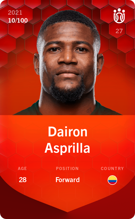 Sorare - Sorare Official - Dairon Asprilla 2021-22 • Rare 10/100 - NFT # 17895330444322593205593569390076705202122506138194922689687519615446657378757