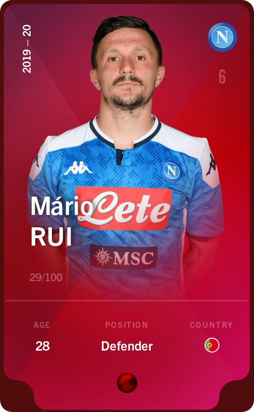 Sorare - Sorare Official - Mário Rui 2019-20 • Rare 29/100 - NFT # 33906715610746104780716490132963599150779162948437459778694868033663267004390