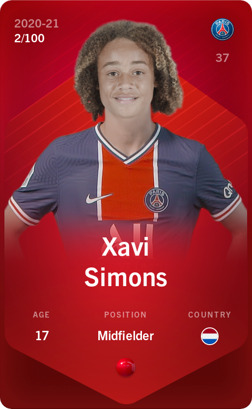 Sorare - Sorare Official - Xavi Simons 2020-21 • Rare 2/100 - NFT # 115789812359460497719531120876133334686887012090521785411724599607119263228974
